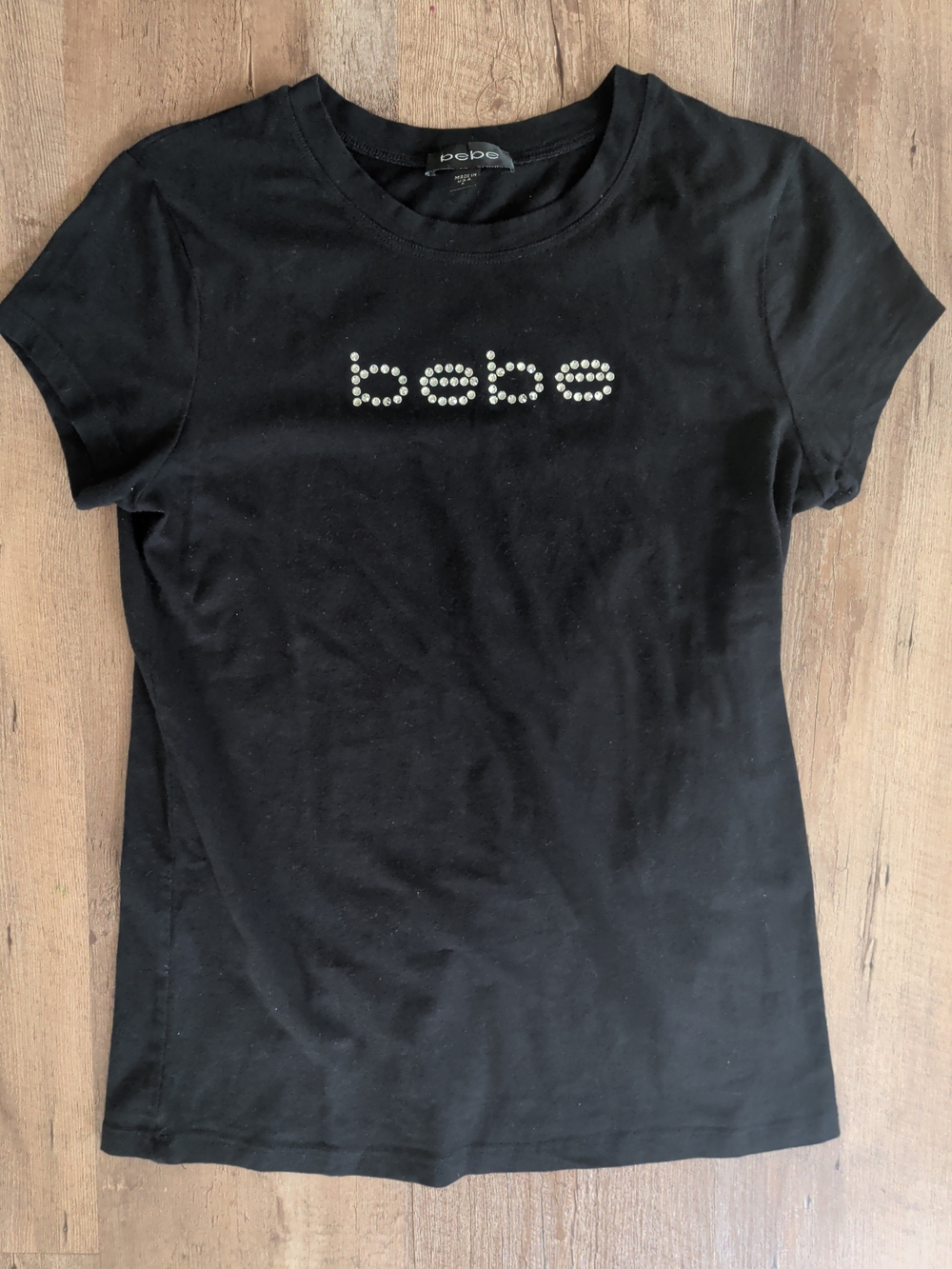 bebe Black Crystal-Logo Short Sleeve Tee